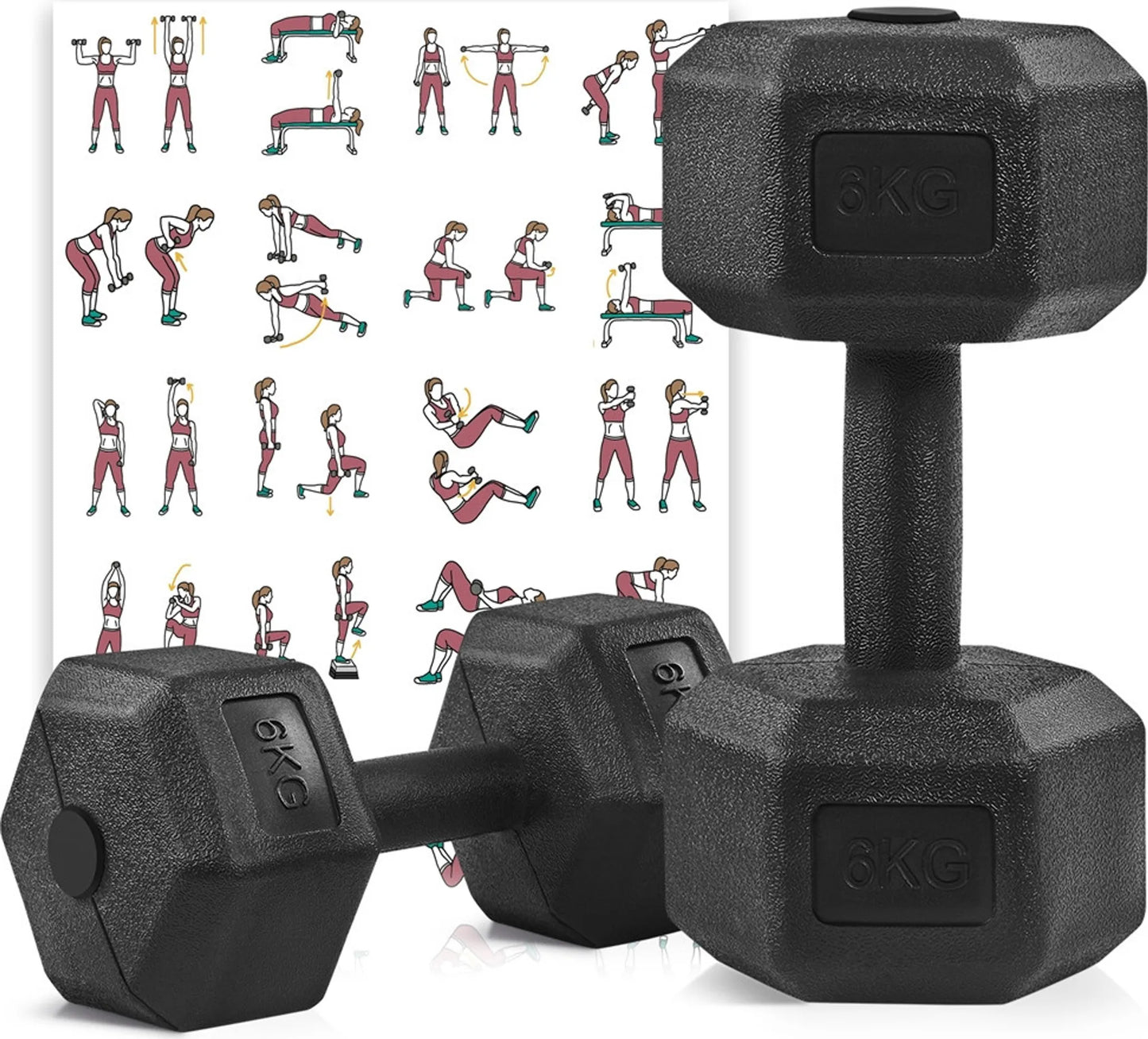 Yaheetech Hantelset 2 Stück - 12 kg - mit sechseckigem Anti-Roll-Design und bodenschonender Kunststoffbeschichtung und ergonomischem Griff - für Krafttraining und Cardio - schwarzer Beton und Metall - 31 x 15,5 x 14 cm
