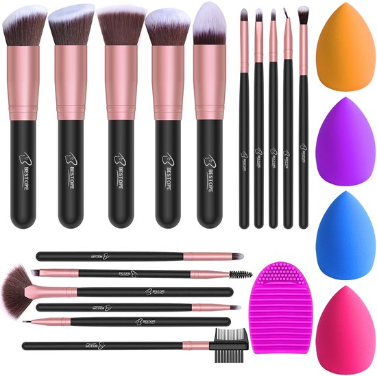 Bestope Make up Pinsel Set mit Beauty Blenders 16 Stück - Pinselset - Pinselreiniger - Pinsel - Rose Gold
