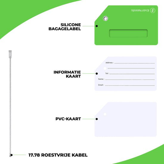 EverNeeds - Gepäckanhänger - Silikon - Gepäckanhänger für Koffer - Gepäckanhänger - Grün - 5 Stück