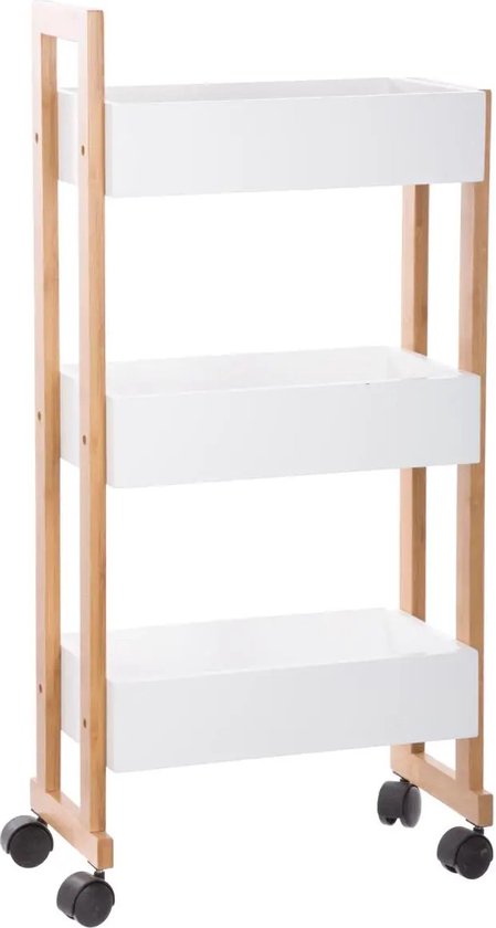 Küchenwagen mit 3 Ablagen – Bambusholz – weiß/braun – 41 x 20 x 80 cm – Badezimmer