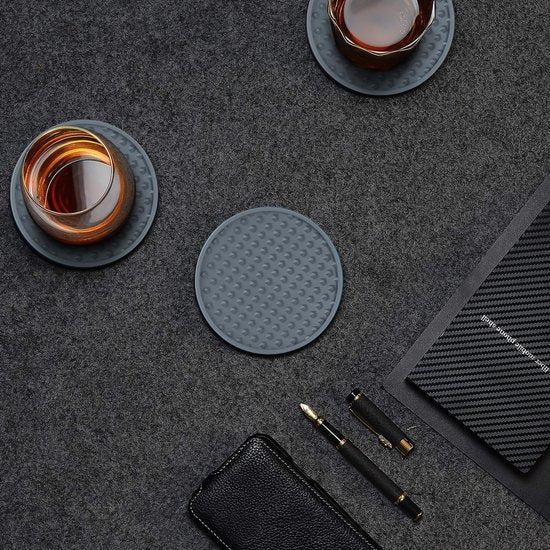 Castagnola Silikon-Untersetzer - Untersetzer für Gläser - Design-Untersetzer mit Halter - Untersetzer-Set - Anti-Rutsch - 6er-Set - Grau