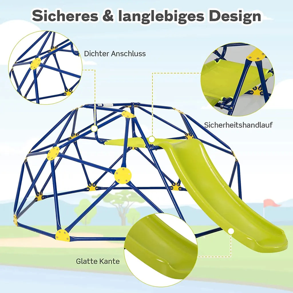 COSTWAY Kletterkuppel mit Rutsche - 180 kg, Outdoor- und Indoor-Spielplatz - 241,5 x 183 x 91,5 cm