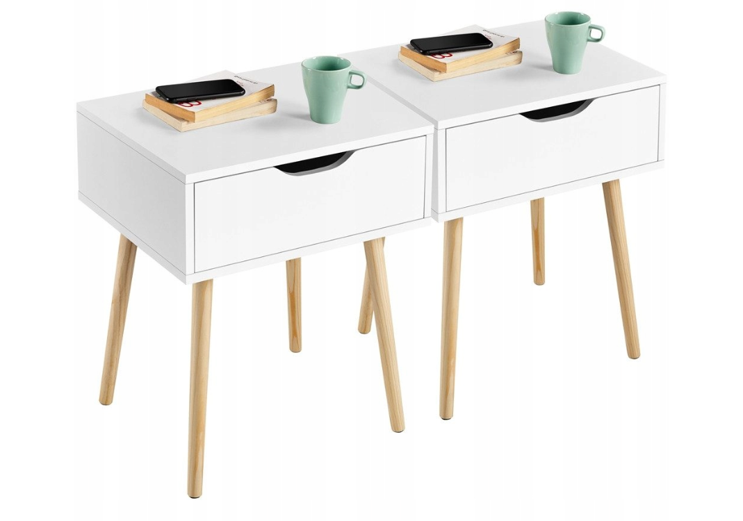 Yaheetech 2er-Set Nachttische mit Schublade – Weiß – 48,5 x 40 x 58 cm