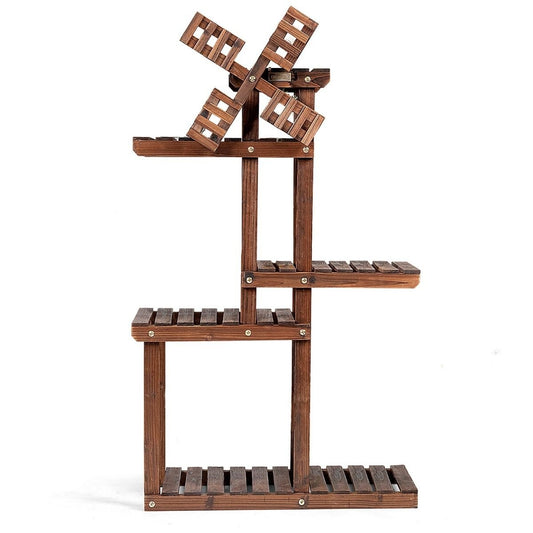 Coast 5-stufiges Pflanzenregal Blumenregal mit Windrad aus Holz 60 x 25 x 97 cm braun