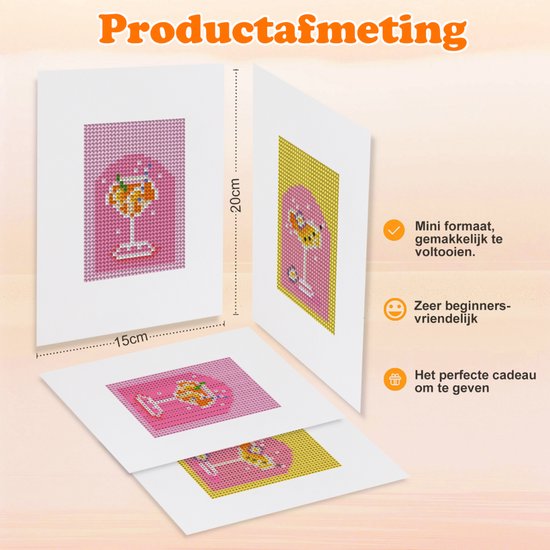 Rubye® Mini Diamantbilder - 2 Stück - Erwachsene - Diamantbilder Kinder - Set - Cocktails - 15x20cm