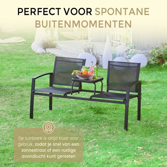 O'DADDY® Gartenbank - Gartenbänke wetterfest - Gartenbänke - Gartenbank - Gartenbank mit Tisch - Außenbank - Für 2 Personen - 142 x 57 x 82 cm - Metall - Schwarz