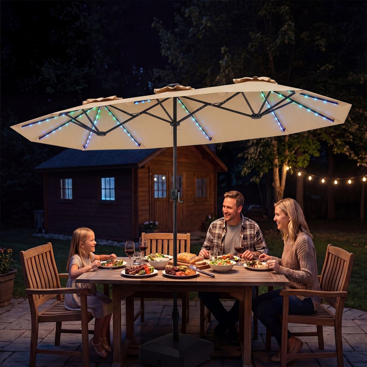 Coast Doppel-Gartenschirm – rechteckig mit LED-Beleuchtung – 400 x 210 cm – beige