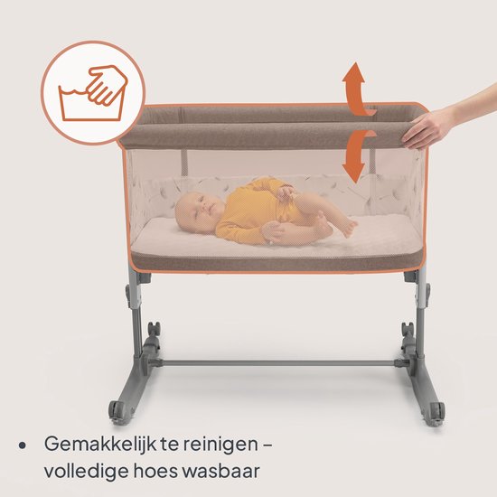 Lionelo Aurora 3-in-1-Beistellbett – Babybett bis 9 kg – Mitwachsbett – 4 Rollen mit Bremse – Reisebett – Höhenverstellbar – Atmungsaktives Netzgewebe – Inklusive Matratze und Transporttasche – Abnehmbarer Bezug