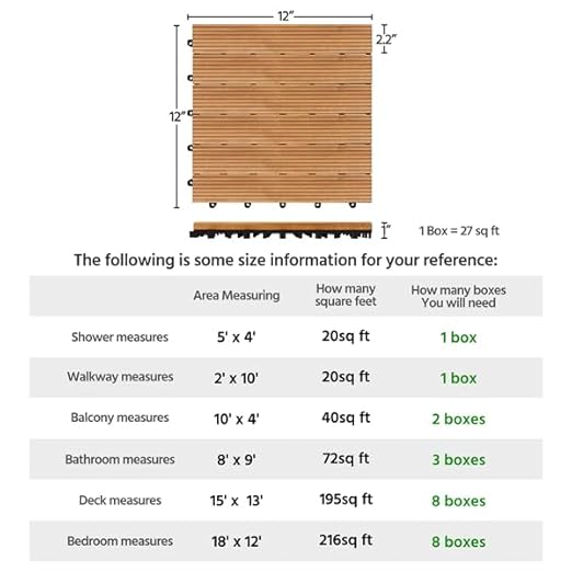 Yaheetech Terrassenfliesen mit Klicksystem, 27er-Set – Naturholz – 30 x 30 cm