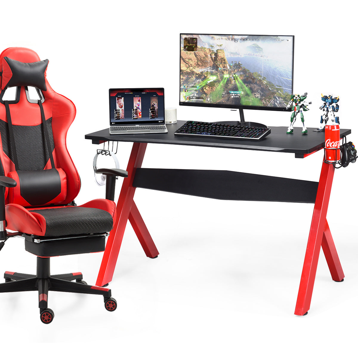 Coast GamingTable Computertisch Gaming-Schreibtisch mit Tasse und Kopfhörerhalter und Mauspad für Heimbüro Spielzimmer