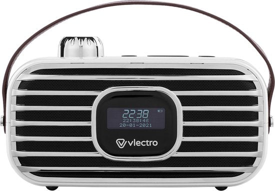 Vlectro - Retro DAB+ Radio mit Bluetooth - Kompaktes Design - 12h Akkulaufzeit - Wecker inklusive