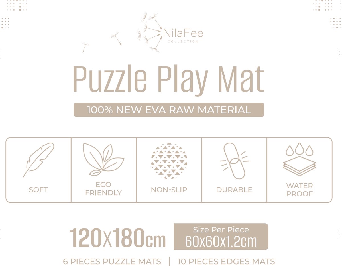 NilaFee Luxus-Spielmatte für Babys – Terrazzo-Puzzlematte – 180 x 120 x 1,5 cm – Classic Weiß