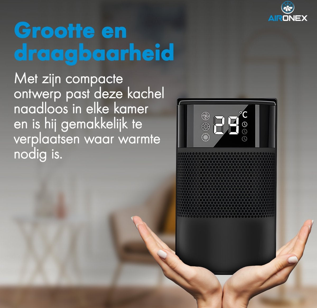 Aironex Keramik-Elektroherd - Schwarzer Herd mit Ventilator - Elektroherd 1000 Watt - Elektroheizung - Heizgerät - Ventilatorherd