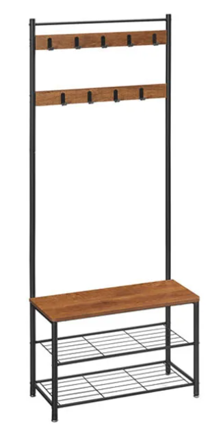 Home&Comfort Multifunktionale Garderobe, Schuhregal und Bank in 1 - 70x32x177 cm - Holzoptik & Schwarz