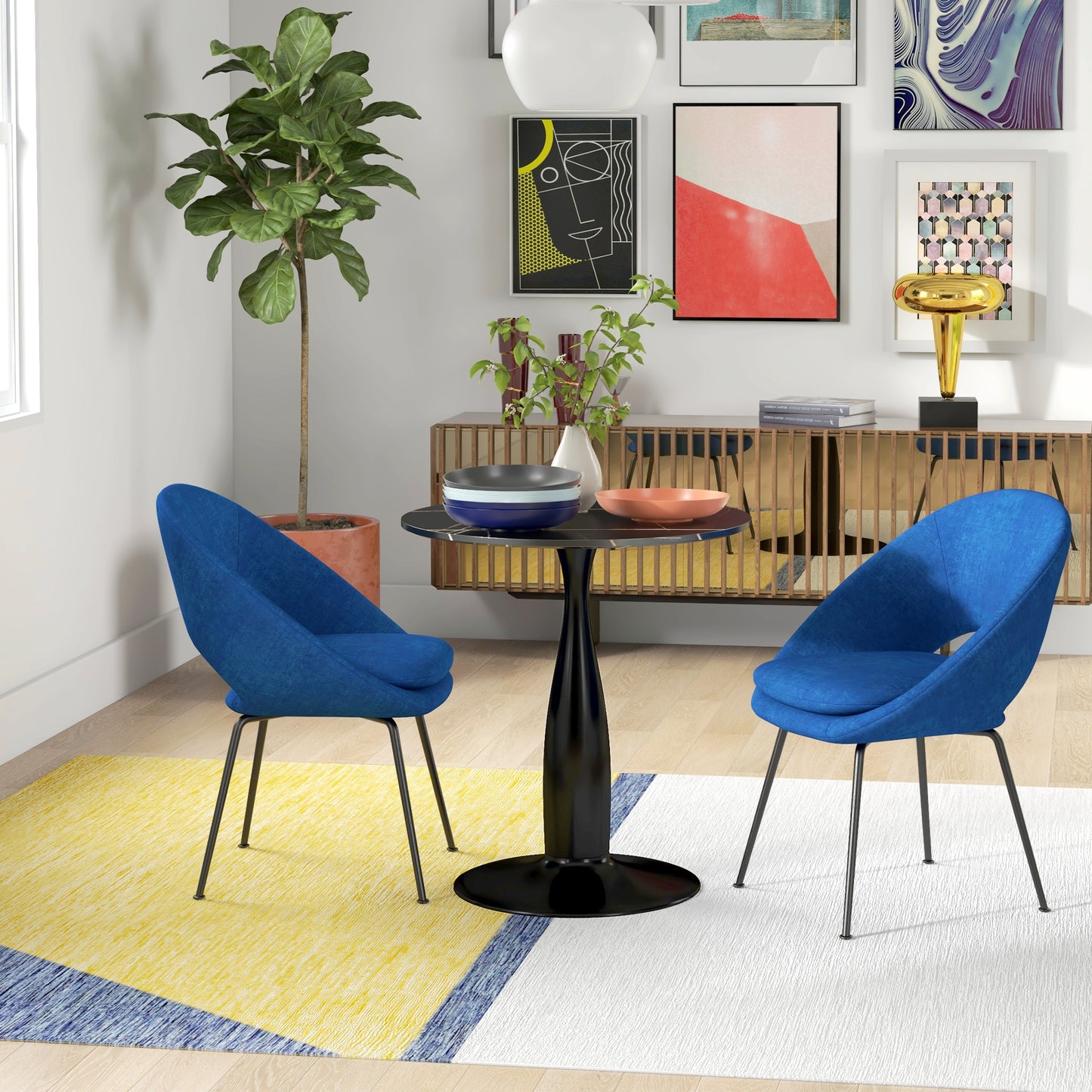 HOMCOM Runder Esstisch 70x74 cm, Schwarz, Stahl und MDF mit Melamin