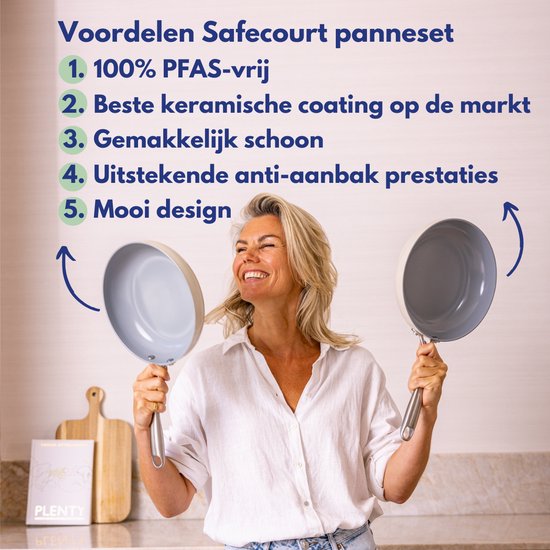 Safecourt Kitchen 3-teiliges Bratpfannen-Set aus Keramik - Ø 20, 24, 28 cm Pfannen - Induktion, Elektro, Keramik & Gas - PFAS & PTFE frei
