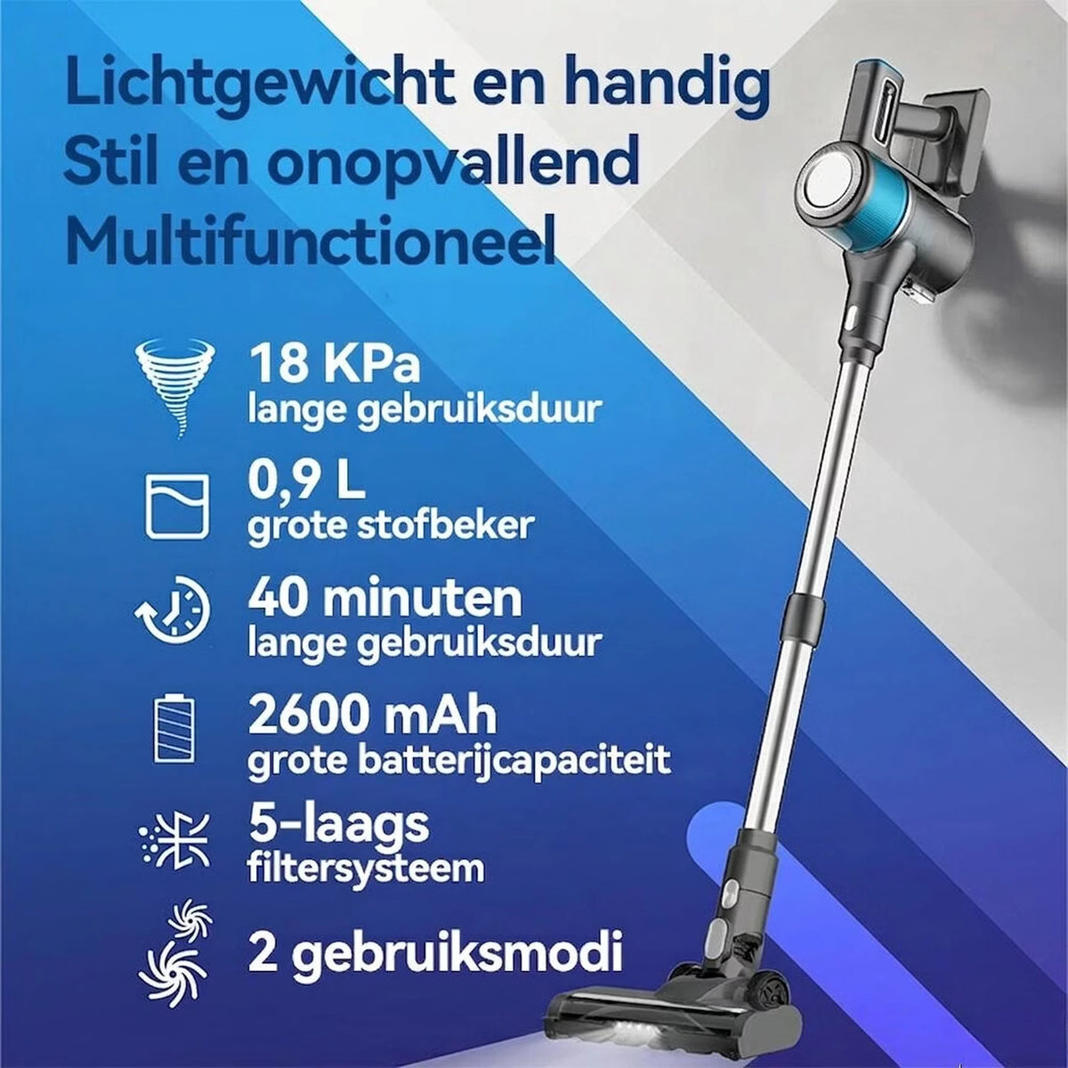 Ochama 4-in-1-Akku-Staubsauger – Stab- und Handstaubsauger – 18 kPa Saugleistung – 40 Minuten Laufzeit – LED-Anzeige
