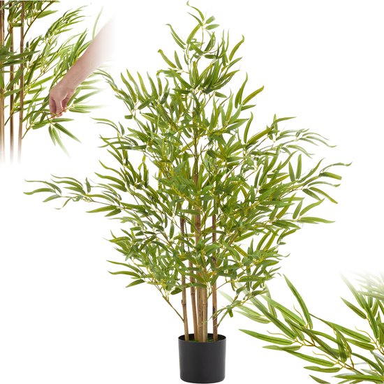 tectake® Künstlicher Bambusbaum - Naturgetreue Kunstpflanze mit realistischen Blättern und stabilem Blumentopf - Pflegeleicht und vielseitig einsetzbar - Höhe: 120 cm