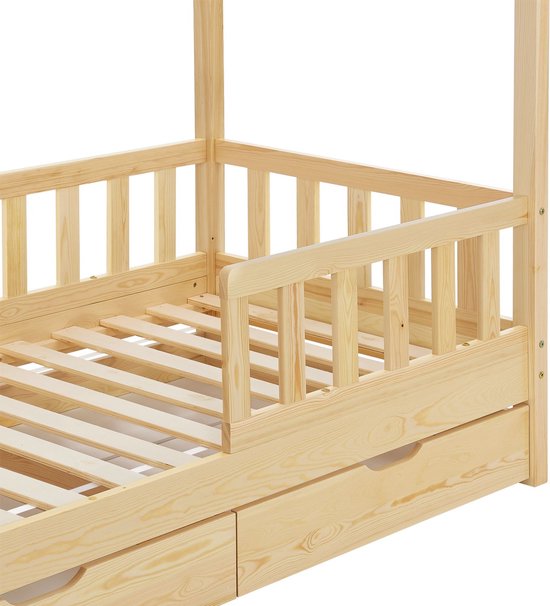 Kinderbett Marli - 80 x 160 cm - Holzfarbe - inkl. Bettkästen