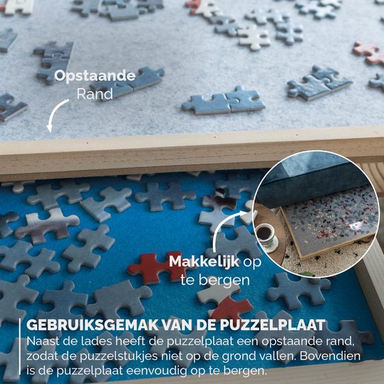 BREND Verstellbares Puzzlebrett - Mit Aufbewahrungssystem - 1500 Teile - Mit transparentem Deckel - Mit Anti-Rutsch und 4 Schubladen