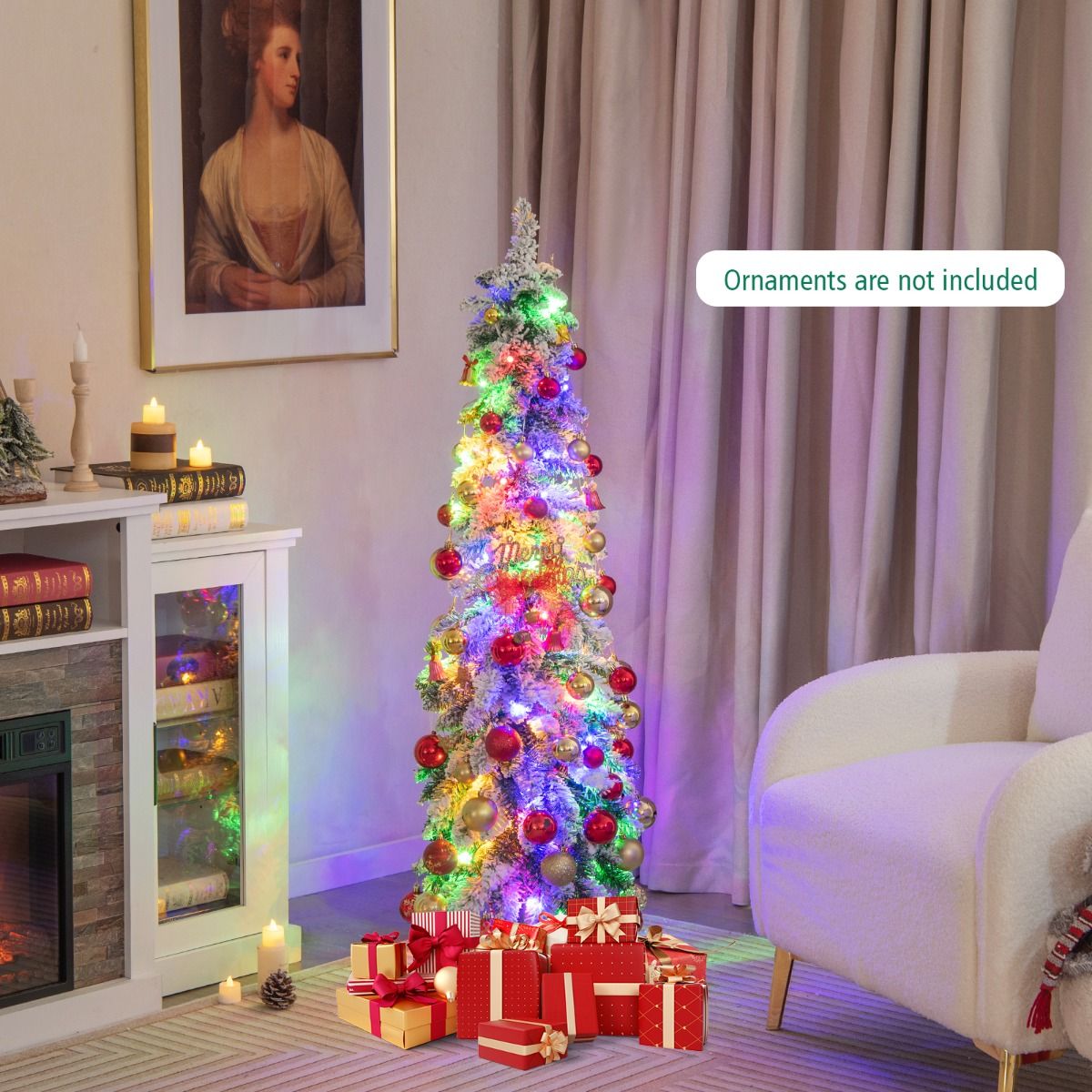 Coast 120 cm beflockter künstlicher Weihnachtsbaum - grün/weiß mit 225 Zweigspitzen und 100 LED-Lichtern