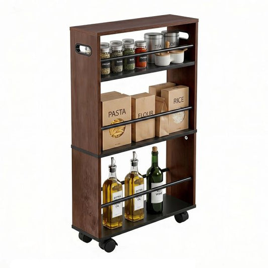 Küchenwagen auf Rollen – 80 x 15 x 45 cm – schmal – schwarz-braun