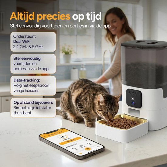 Viervoeter Feed Pro – Automatischer Futterspender 6 l – für Katzen und Hunde – Futterspender mit App – Weiß