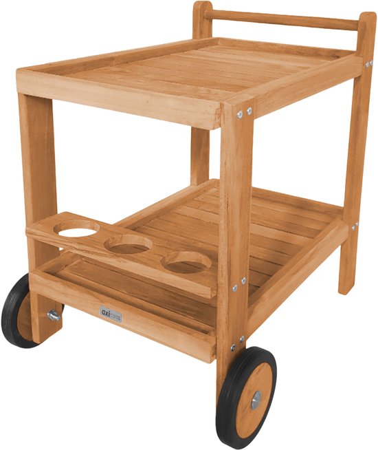 AXI Miri Teak Servierwagen – 70 x 48 x 70 cm – Teakholz – Mit 2 Rädern und 3 Flaschenhaltern – Für den Außen- und Innenbereich – Für Garten, Terrasse und Balkon