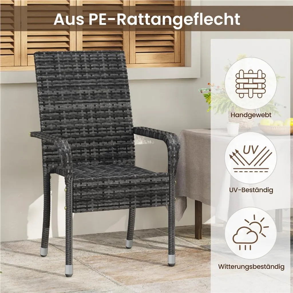 Yaheetech Gartenstühle – 2er-Set – PE-Rattan – stapelbar – mit Armlehnen – grau
