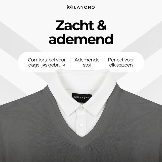 Milanoro - Herren Pullover mit Hemdkragen - Dunkelgrau - S