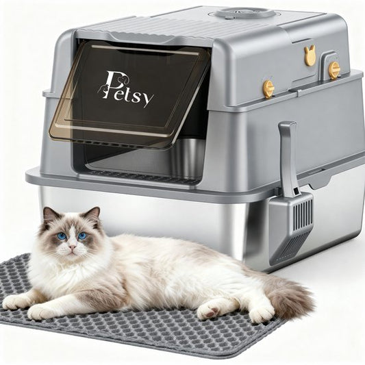 Petsy® – Premium-Katzenklo aus Edelstahl Pro – XXL – inkl. Geruchsneutralisator – inkl. Katzenschaufel, Streuauffangbehälter und Auslaufmatte – für große und kleine Katzen – 37 l Fassungsvermögen – groß –