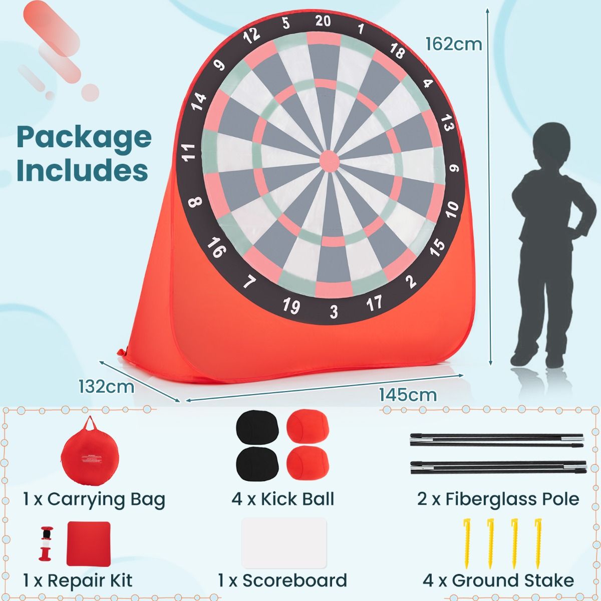 Coast Großes Ballwurfspiel – Zusammenklappbar – Inklusive 4 Klebe-Bälle und Tragetasche – Schwarz und Blau – 145 x 132 x 162 cm