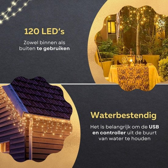 Giftmas Eiszapfen-Weihnachtsbeleuchtung - Weihnachtsbeleuchtung für den Außenbereich - 120 LEDs - 4m - Verkettbar bis zu 12m - Für Innen und Außen