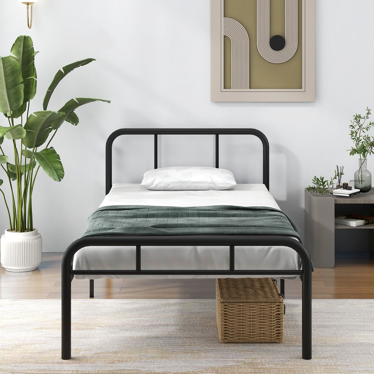 Coast Einzelbett – Bettgestell aus Metall – Kopf- und Fußteil – 90 x 200 cm – Schwarz