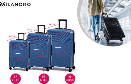 Milanoro Kofferset 3-teilig - Leichtes Polypropylen - Blau - 360° Räder & TSA-Schloss
