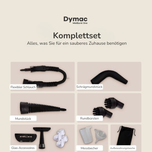 Dymac MistBurst One - Handdampfreiniger für Boden/Bank/Bad/Küche - Verschiedene Aufsätze - 450ML