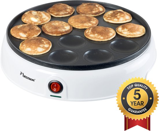 Bestron Poffertjes-Pfanne – APFM700W – 800 W – Poffertjes-Gerät – elektrisch – weiß – 5 Jahre Garantie