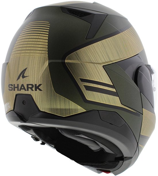 SHARK Oxo Sikter Mattgrün Chrom Gold GUQ Systemhelm – Größe XL – Helm