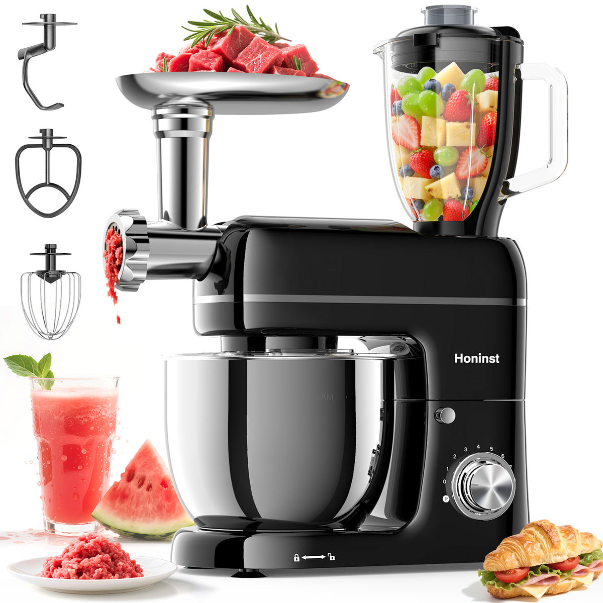 Honinst 7-in-1-Multifunktions-Standmixer – 6,5 QT, 8 Geschwindigkeitsstufen, kippbarer Kopf, Küchenmixer