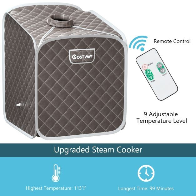 Coast 2L Mini-Dampfsauna mit 9 Temperaturstufen - Heimsauna - Wärmekabine - 85 x 84 x 106 cm - Grau - Schwarz - Braun