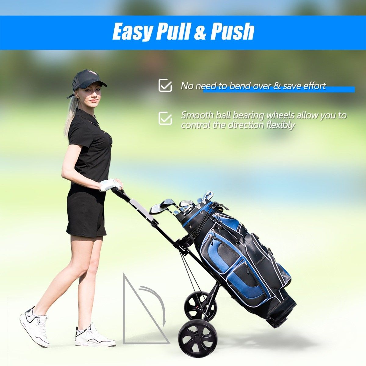 Coast Faltbarer 2-Rad-Golftrolley aus Stahl mit Scorekarten-Halter - Schwarz - 140 x 63,5 x 113 cm