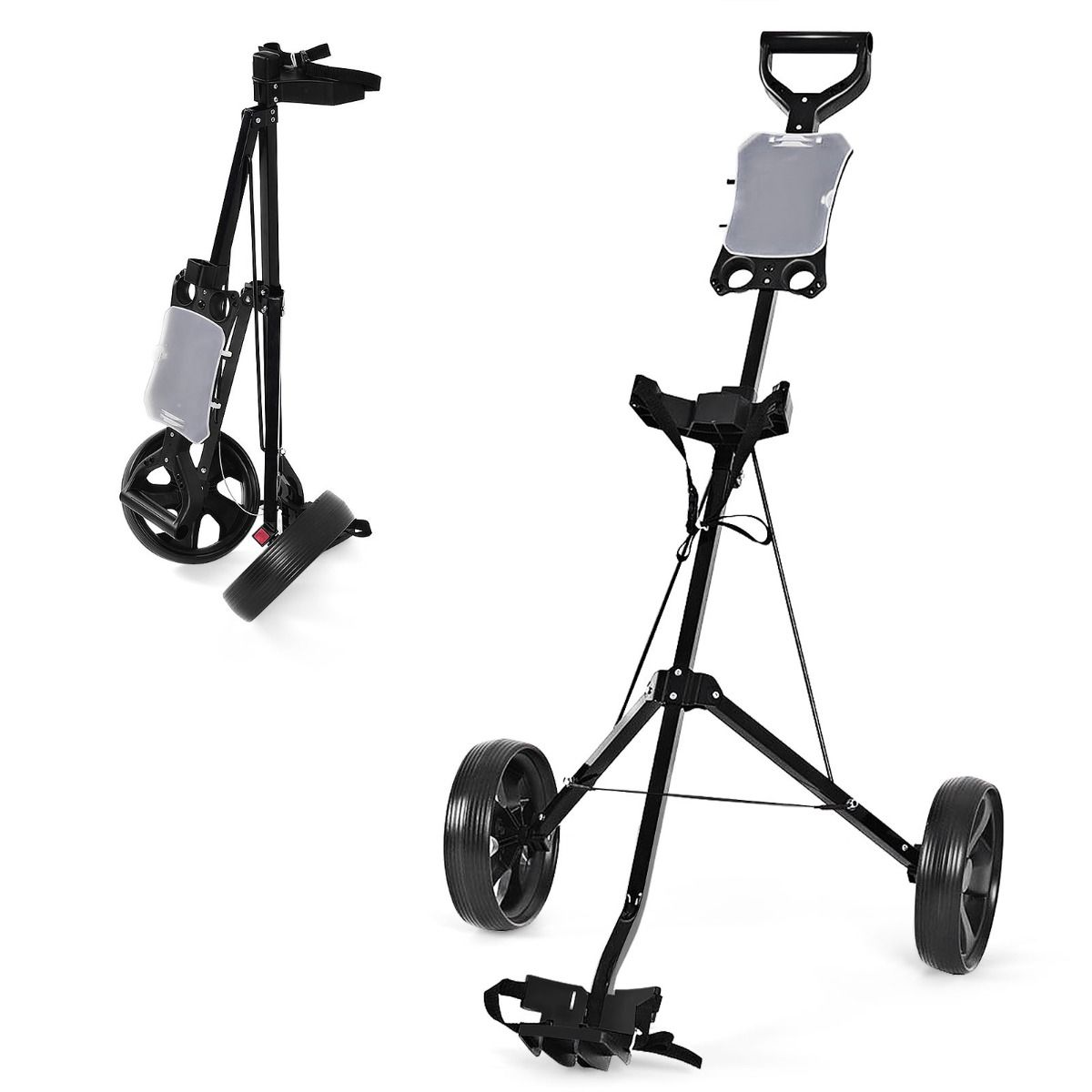 Coast Faltbarer 2-Rad-Golftrolley aus Stahl mit Scorekarten-Halter - Schwarz - 140 x 63,5 x 113 cm