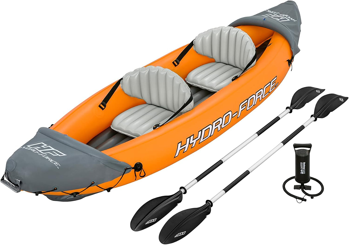 Hydro-Force Rapid – Aufblasbares Kajak für 2 Personen – mit Sitzen – Rückenlehne – Paddel – Handpumpe – und Tragetasche – Orange