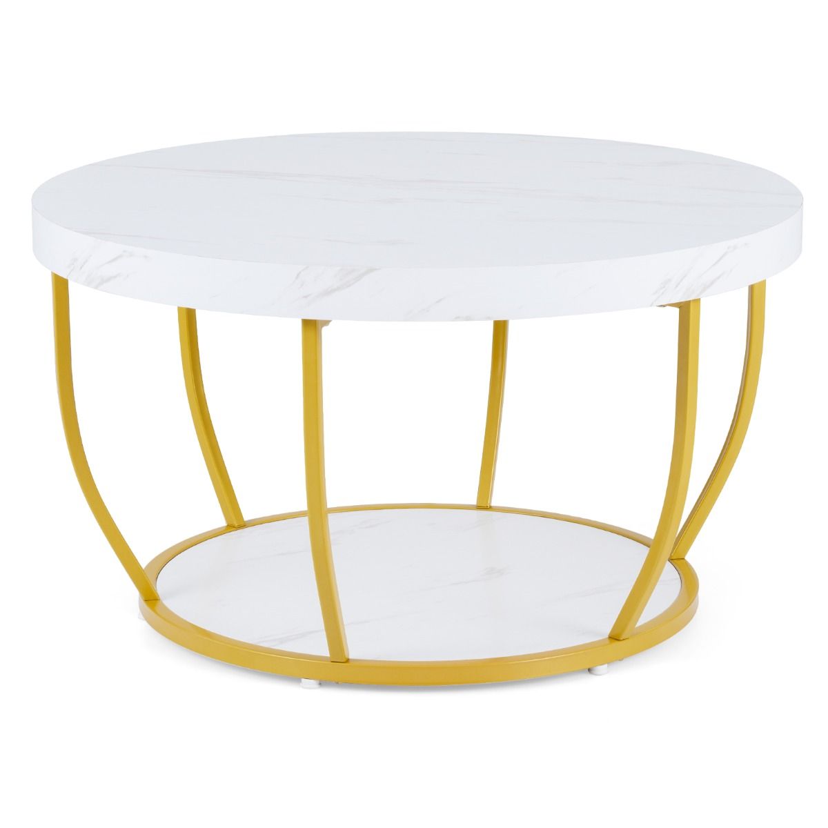 Coast Runder Couchtisch – 2 Ebenen – Metallgestell – weiß – 80 x 45 cm
