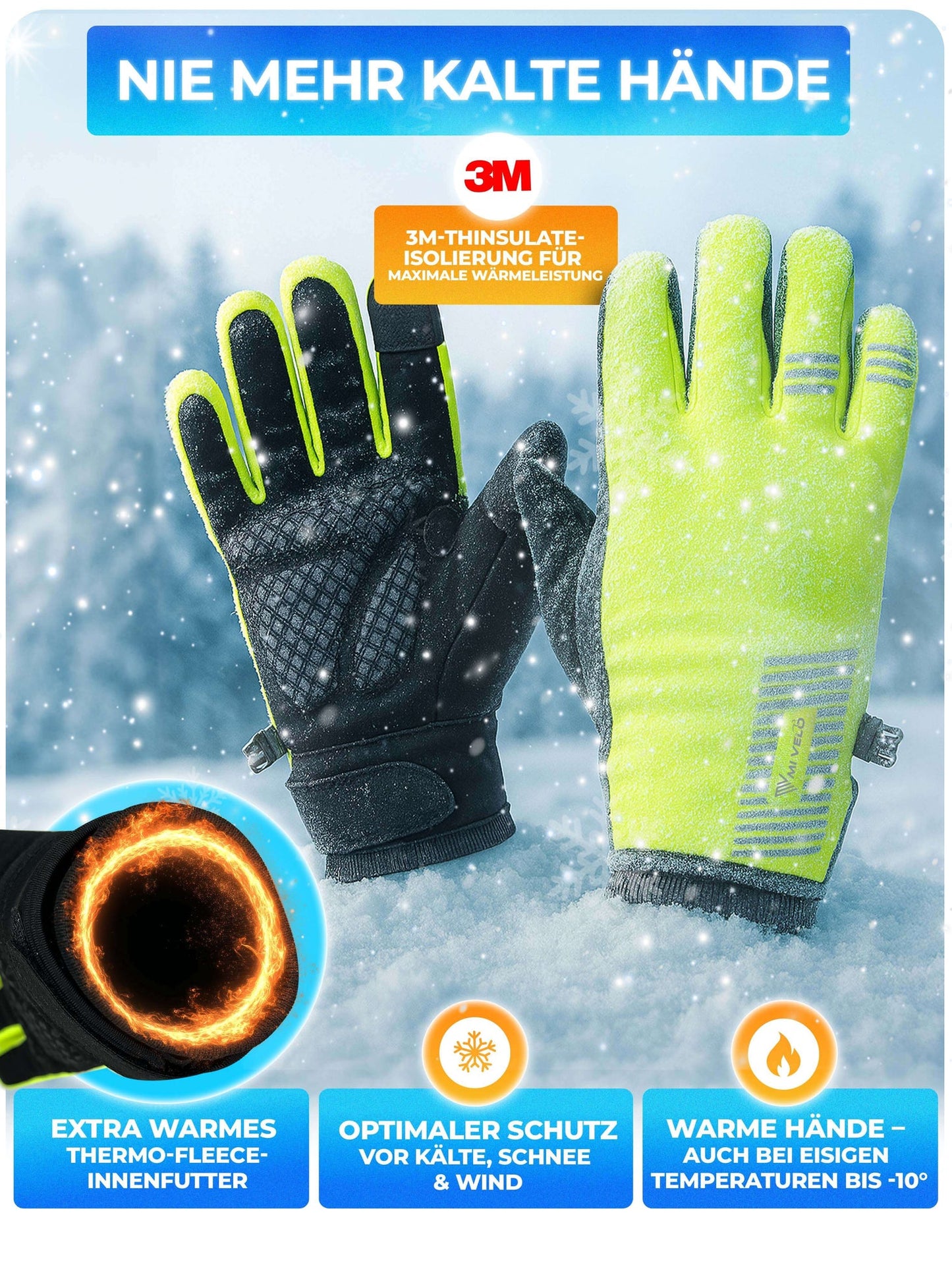 Mivelo Winterhandschuhe - Gelb - Größe L - mit 3M™ Thinsulate™ & Thermo-Fleece