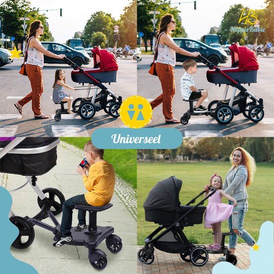 HeppieBabie Universal-Reitbrett - mit Sitz - für Kinderwagen oder Buggy - Buggy Board