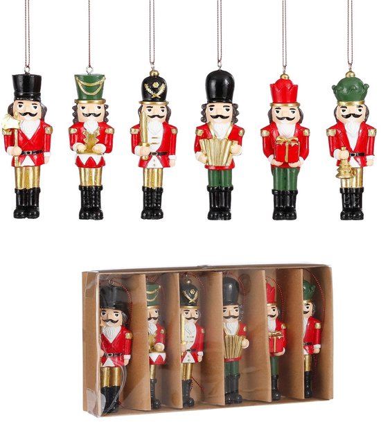 Mica Decorations Weihnachtskugel „Nussknacker“ – 6er-Set – L 4 x B 2 x H 11 cm – Polyester – Rot