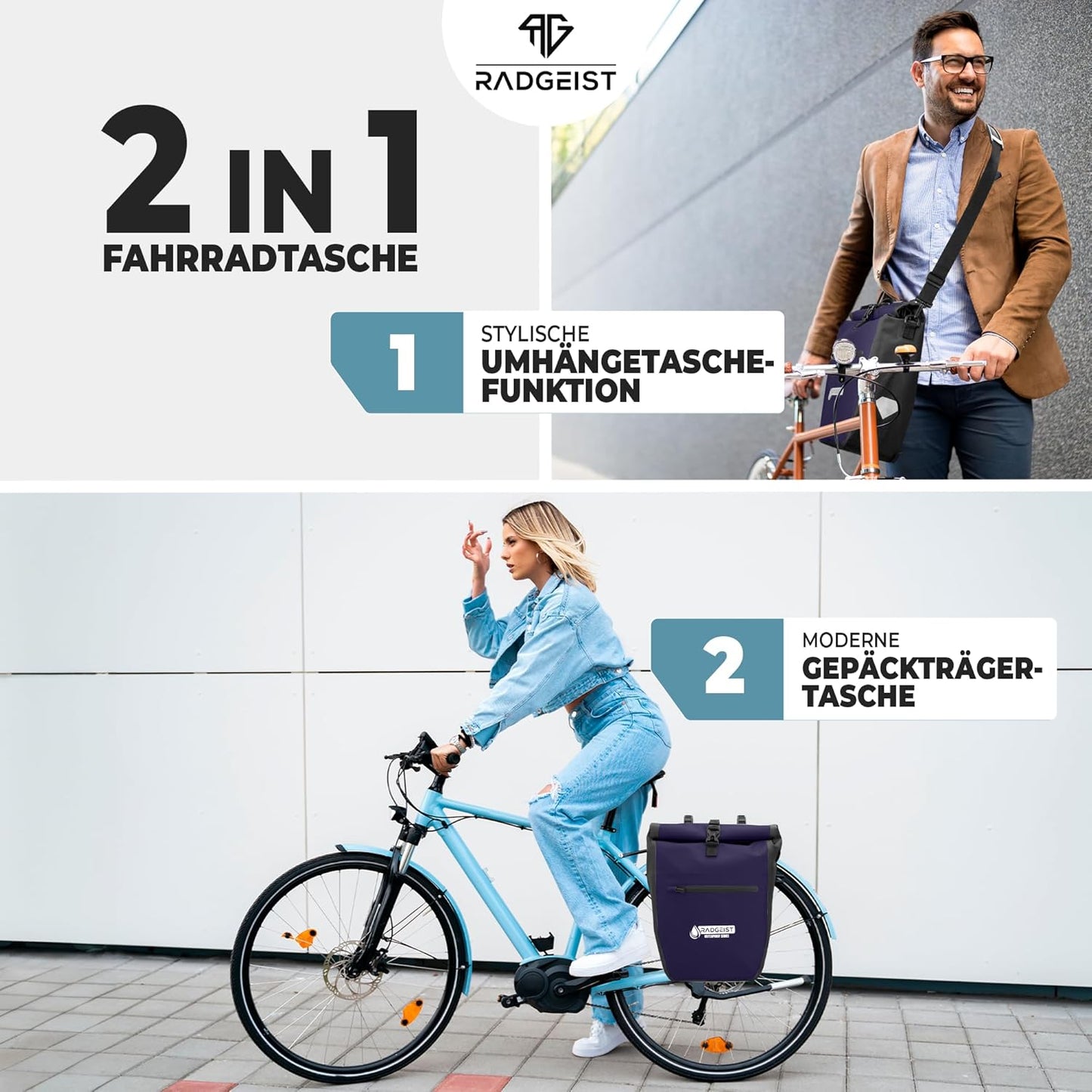 Gepäckträgertasche für Fahrradträger - Tasche für Fahrradträger - Wasserdichte & Umhängetasche - Gepäckträgertasche mit Reflektoren