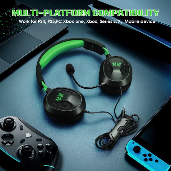 KOTION EACH G3100 Gaming-Headset – Over-Ear-Kopfhörer mit Mikrofon – Geeignet für Nintendo Switch, PS5, PS4, Xbox Series X|S, Xbox One, Mobilgeräte und PC – Schwarz-Grün