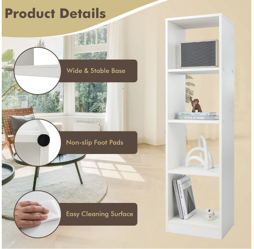 Coast - Stehendes Bücherregal - 4 Würfelfächer, Max. 75 kg - 38 x 33 x 142 cm - Holz - Weiß